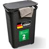 Novaliv Set di 2 cestini per la biancheria, in rattan con coperchio, 60 l, colore nero, set di cestini per la biancheria, moderno per il bagno, biancheria sporca, cestino per la biancheria, cestino da