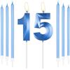 mciskin Set di Candele Blu Reale per 15° Compleanno, Candela Numero 15 per Torta con Candele Lunghe e Sottili, Decorazioni per 15° Compleanno per Ragazzi e Ragazze, Candela Blu Decorazioni per Torta