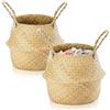 Exquilnova 2 cestini portaoggetti in alga marina, piccoli cesti per biancheria, cestini pieghevoli in rattan, con manico, vaso in vimini per soggiorno, camera da letto, bagno (XL, 30 x 35)