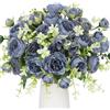 Floweroyal 4 mazzi di peonie artificiali, fiori in grigio e blu, peonie di seta, mazzi di fiori per matrimonio, festa, centrotavola, composizioni floreali per casa, cucina, decorazione