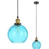 LFsem Lampadario a Sospensione con Sfera in Vetro da 15cm, Lampada a Sospensione a Soffitto Retrò Industriale con Presa E27 in Bronzo (Cielo blu)