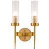 NICRX Lampada da parete in Cristallo Vetro Rigato E14 Applique (2 luci) | Vintage Finitura Ottone Lampada da parete cablata con vetro trasparente per camera corridoio soggiorno scale e ingresso