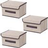 EURXLQ Scatole Portaoggetti con Coperchio,Scatole per Armadio Pieghevoli,Scatole Portaoggetti,Scatole Armadio con Coperchio e Maniglie per l'armadio (Beige Bianco, 3 pack-26×19×16 cm)