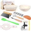 KinConnyen.® Starter kit per lievito naturale. Cestino rotondo e ovale per lievitazione naturale, 100% rattan naturale, barattolo per pasta madre da 600 ml, lama per pane, frusta per impasto