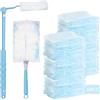 FDKene 60 Pezzi Piumini Cattura Polvere Compatibile con Swiffer Duster, Ricariche Spolverino Usa e Getta con Manico e Manico Telescopico, Kit per Intrappolare Polvere Sporco e Capelli(Blu)