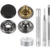 QUARKZMAN 24Set Bottoni Automatici a Pressione in Pelle, 10mm Dia 2.76 Lungo in Ottone con 4 Strumenti Installazione Inclusi Metallo da Cucire per Borse Cappotti Barche Tela, Nero Opaco