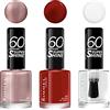 Rimmel London Set Smalti Unghie 60 Seconds Super Shine, 3 Smalti ad Asciugatura Rapida in 60 Secondi e a Lunga Durata, 210 Etheral, 315 Queen Of Tarts!, 740 Clear