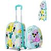 SOARS Set di Valigia 16'' + Zaino 12'' per Bambini 2 Pezzi, Bagagli 2-in-1 con Zainetto da Viaggio Aereo, Trolley con Maniglia Telescopica e 4 Ruote a 360° (Celeste Fenicottero)