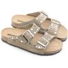 Bioline-Saty Bioline 4210 Bigsuede Sand Ciabatta Due Fibbie E Borchie Donna
