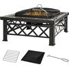 Braciere Da Giardino Con Coperchio Parascintille E Griglia Per Barbecue In Metallo 76x76x47cm Nero