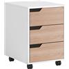 Cassettiera In Mdf Con 3 Cassetti E Ruote Per Ufficio O Studio Bianca E Legno, 40x50x57.5cm