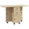 Tavolo Pieghevole Con 2 Cassetti E Armadietto, 6 Rotelle E Freni, 120x60x76.5 Cm, Color Legno