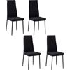 Set 4 Sedie Imbottite Per Soggiorno O Sala Da Pranzo, Sedie Da Cucina Moderne, In Metallo E Tessuto Nero