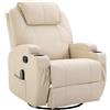 Poltrona Relax Elettrica Reclinabile Girevole Con 2 Portabicchieri, Telecomando, Poggiapiedi E 4 Tasche Laterali, In Pelle Pu, Legno E Acciaio, Crema