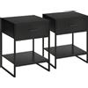 Set 2 Comodini Moderni, 2 Comodini Da Camera Da Letto E Soggiorno, Con Cassetto E Ripiano Aperto, Design Moderno, In Mdf E Acciaio, 45x40x60cm, Nero