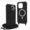 YFSYLL Magnetica Cover per iPhone 14 Pro Max con Cordino,Compatibile con MagSafe,Silicone Case con Regolabile Cordino da Collo Nylon Catena Collana Tracolla - Nero