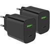 Yerewker 2 Pack USB C Plug Fast Charger, 20W 2-Port USB C Fast Charging Adapter per iPhone 17 16 15 14 13 12 11 Pro Max SE XS XR 8 Plus SE, iPad (Nero)