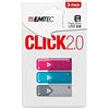 Emtec Click B100, 8 GB, 3 unità flash USB USB tipo A 2.0 blu, grigio, rosa - Chiavetta USB (8 GB, 3 pezzi, 8 GB, USB tipo A, 2.0, 15 MB/s, scorrevole, blu, grigio, rosa)