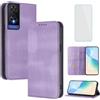 OUEAYIEN Cover per TCL 505 Custodia a Libro con Vetro Temperato Blocco RFID Antiurto Pelle Portafoglio Porta Carte Supporto Stand Vintage Flip Custodia per TCL505 Viola
