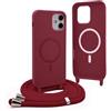 YFSYLL Magnetica Cover per iPhone 12 Mini con Cordino,Compatibile con MagSafe,Silicone Case con Regolabile Cordino da Collo Nylon Catena Collana Tracolla - Rosso