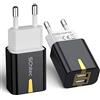 SCHITEC Connettore di carica USB, 2 confezioni con adattatore a 2 porte 5V/2.1A per iPhone 11, X, 8, 7, per Samsung Galaxy S10, S9, S8, Huawei, LG e altri telefoni cellulari.