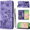 LSPCASA Cover per Samsung Galaxy A57 Custodia Cover Premium Pelle PU Portafoglio a Libro Flip Case Con Slot Per Schede e Funzione Supporto Gatto farfalla Case per Samsung Galaxy A57 Viola