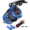 iMESTOU Carica Rapida 3.0 USB Charger Socket 12V Dual USB Car Socket Impermeabile Marine Accendisigari Adattatore 36W Ricarica Rapida con LED Voltmetro per 12V/24V Barca Moto ATV Bus Truck (blu)