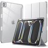 JETech Custodia per iPad Pro 13 Pollici M5/M4 (2025/2024) con Portapenne, Chiaro Trasparente Retro Conchiglia Sottile Supporto Antiurto Tablet Cover (Argento)