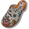 Handmade Generico Altea - Zoccoli Chiusi Fiorati in Legno per Donna, Suola in Gomma, Tomaia in Pelle con Stampa Fiori