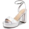 DREAM PAIRS Sandali da donna con tacco alto e plateau, punta aperta, cinturino alla caviglia, eleganti sandali con tacco per feste, balli di fine anno e matrimoni, Argento-pu, 38 EU