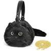 HUIJUFU Gatto Realistico Di Peluche A Forma Di Borsa A Tracolla Per Le Donna (Nero)