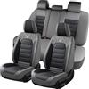 FLORICH Coprisedili per Auto Set Completo 5 Pezzi Coprisedili Anteriori e Posteriori in Pelle Universale Coprisedili Impermeabili per Auto Berlina, SUV, Camion (Completo, Nero&Grigio