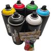 PROGAL COLORS Montana Black - Set di 6 bombolette spray di base + 6 testine di ricambio, 6 x 400 ml