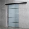 Mai & Mai Porta Scorrevole in Vetro 102.5x215cm, Porta Scorrevole con Sistema Softclose in Vetro Satinato 8mm in 5 Strisce con Binario e Maniglia Per Asta, Nero, Amalfi-plus 13H