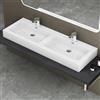 doporro Lavabo da Appoggio, Lavandino Bagno 140x48x13cm, Lavabo da Minerale Fuso Colossum830, due Fori per la Rubinetteria, Bianco Lucido