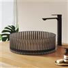 EMKE Lavabo da Appoggio in Vetro Cristallo 40 x 40 x 12 cm, Lavandino Rotondo Nero Opaco Effetto Diamante per Bagno Moderno, Ciotola Senza Foro per Rubinetto - Senza Rubinetto e Piletta