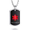 MOWOM Medical Collana con Ciondolo Personalizzato in Acciaio Inossidabile Collana di Allerta Medica per Uomo Donna con Tesserino di Emergenza - C1: Black Verticale