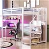 Trdlpyn Letto a Soppalco in Metallo 90 x 200 cm con Scala Contenitore, Armadio e Scrivania, Ripiano in Rete, Struttura letto per Adolescenti e Adulti, Bianco