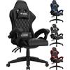 bigzzia Sedie Gaming, Sedie Gaming Ergonomiche con Cuscino Ventilato, Regolazione Angolo 90°-135°, Sedia da Gaming Schienale Alto con Supporto Testa, Ideale per Gaming, Studio e Ufficio (Nero)