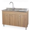 Yellowshop - Mobile cucina sottolavello a 3 ante cm 120 effetto legno rovere well componibile con lavello inox e scolapiatti Basic (Sottolavello con lavello piano Dx)
