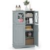 COSTWAY Mobile da Bagno con 4 Ante Salvaspazio in Legno, Grigio | Armadietto da Terra con Ripiani Regolabili per Bagno, Lavanderia, Cucina, Soggiorno e Ingresso, 60 x 30 x 108 cm
