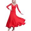 YDHTIZ Abito da ballo da sala da ballo con scollo a V per ragazza Tango costume da valzer Performance Dance Outfit flamenco gonna lunga, Rosso, XXXL