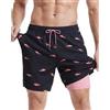 MaaMgic Uomo Pantaloncini da Surf 2-in-1 con Compressione | 5 5' Pollici Interni Asciugatura Rapida Costume da Bagno Corti con Tasche Interna Squalo Rosa Nero 5.5 XS