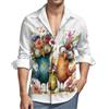 TZTTZT Camicie da uomo a maniche lunghe, con bottoni, motivo con gufo stravagante, fiori e famiglia, casual, scollo a V, camicia da uomo con tasca, nero, M