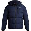 Reebok Giacca invernale da uomo, resistente alle intemperie, trapuntata, calda, con cappuccio e tasche, Blu Navy Vector, Large