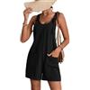 XFSRG Tutina Donna Corta Ampia Estiv Elegante Jumpsuit Donna Bodysuit Nera Jumpsuits Tuta con Tasche Solidi Casual a Gamba Larga Pagliaccetti（L）