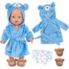 Carreuty 3 vestiti per bambole da 35-43 cm per bambola da 35-43 cm, abiti per neonati con 1 accappatoio orso blu, 1 biancheria intima, 1 pantofola, accessori per bambole carini, regalo per bambini