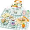 Masonbaby Set da gioco da picnic, cibo da gioco in legno, set di cibo da gioco per la cucina dei bambini, cibo per fingere cibo, cibo giocattolo con borsa portaoggetti multifunzionale, set da picnic
