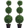 HOMCOM Set di 2 alberi artificiali 101,6 cm 3 boules di bosso topiario pianta finta verde PE con vaso interno ed esterno | Aosom Italy