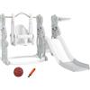 AIYAPLAY 4 in 1 Altalena e Scivolo con Altalena, Parapetto e Canestro per Bambini, 147.5x160x107 cm, Grigio | Aosom Italy
